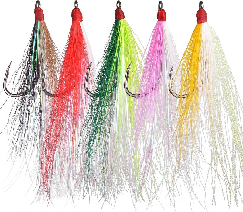 SILANON Fishing Bucktail Teaser Hooks,5pcs Saltwater Fishing Jig Teaser Lures with Carbon Steel Hooks Crystal Flash Flounder Rigs for Salmon Trout Sea Bass Steelhead - Image 1